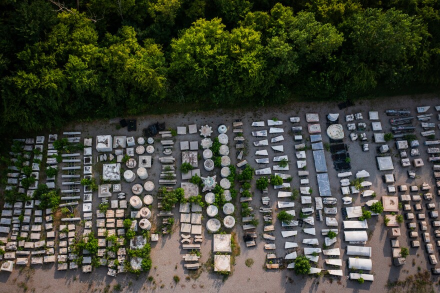 Statues lay next to the Richmond Wastewater Treatment Plant