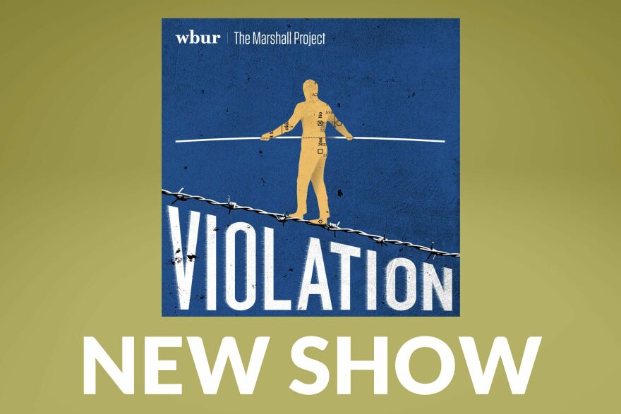 Podcast tile art for Violation, from WBUR and The Marshall Project.