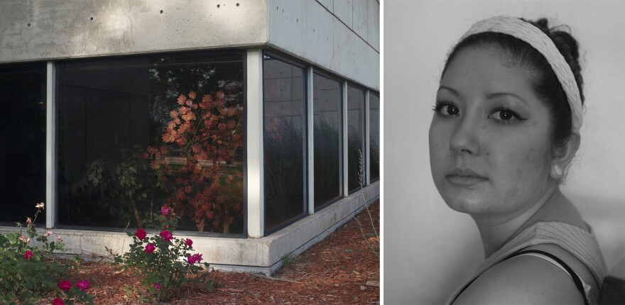 (Left) A landscape of Roseburg, Ore., home of Umpqua Community College. (Right) Julie Woodworth is a survivor of the shooting at Umpqua Community College on Oct. 1, 2015.