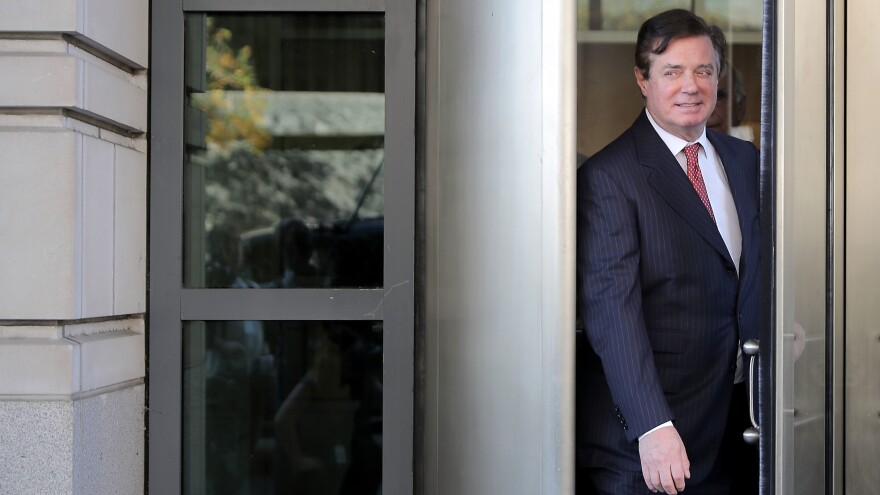 Former Trump campaign chairman Paul Manafort leaves federal court following a hearing Thursday. Manafort and his former business partner Richard Gates pleaded not guilty to a 12-charge indictment.