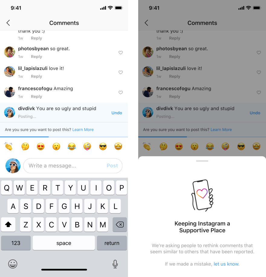 Over the summer, Instagram started rolling out a new feature that notifies people if the comment they are about to post may be considered mean-spirited.