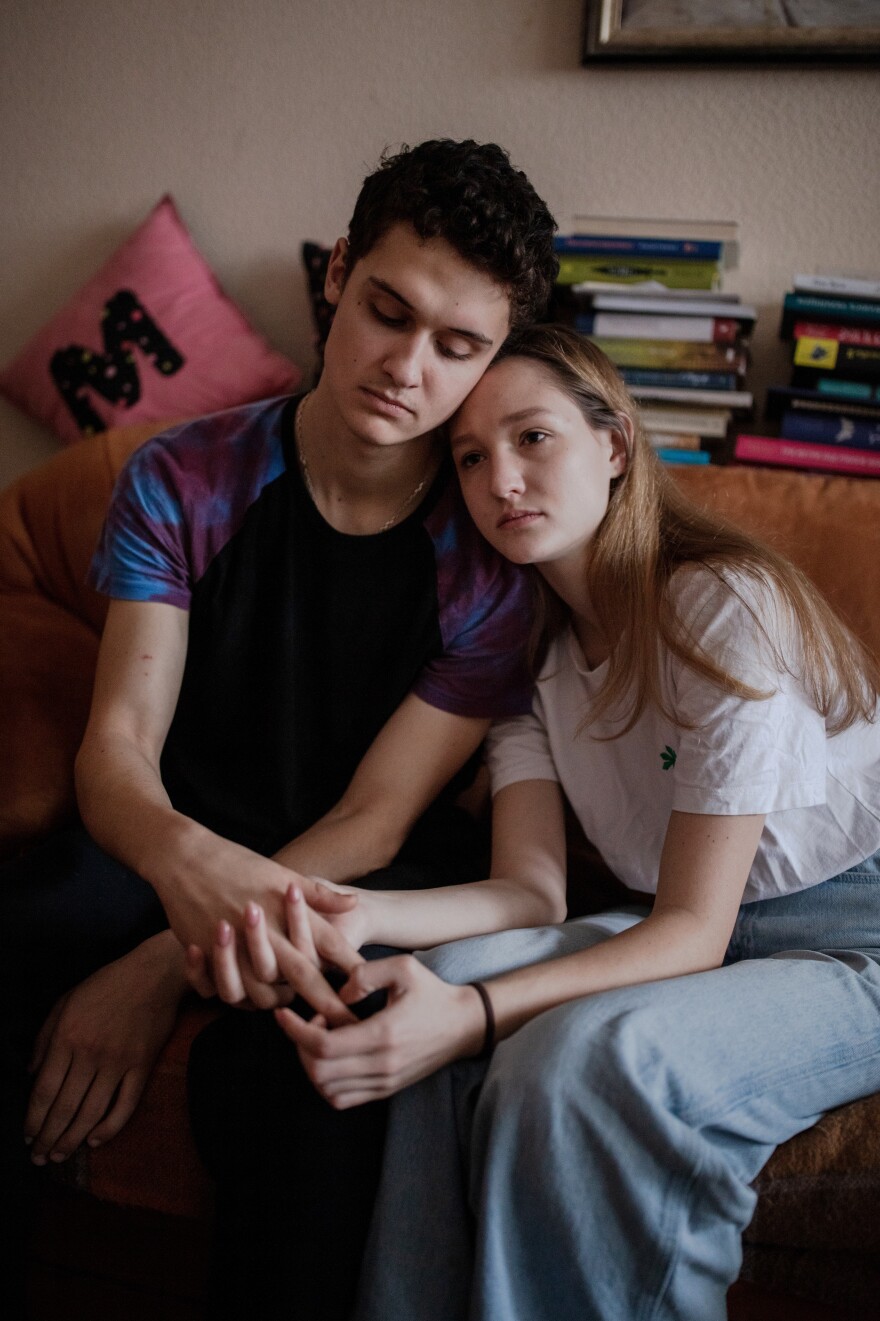 Ivan Fedko, 19, and Ruslana Fylymonova, 19, were in high school together and had crushes on each other, but it wasn't until the war broke out that they got together.