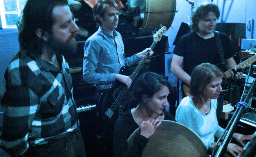 Marketa Irglova (at piano) and her band: (from left) Sean Rowe, Tim Iseler, Aida Shahghasemi and Rob Bochnik.