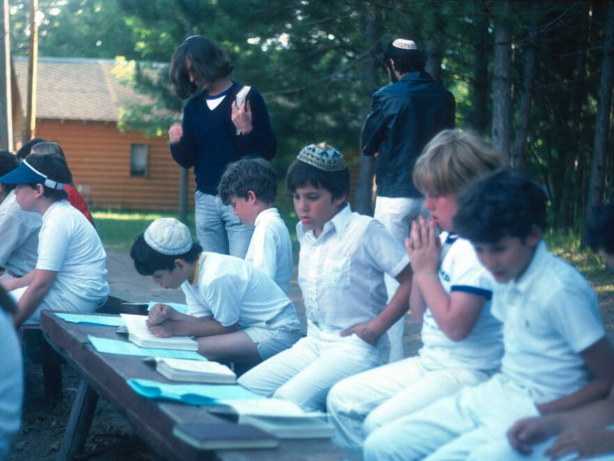 Camp Tikvah campers praying, Aitken, Minnesota.