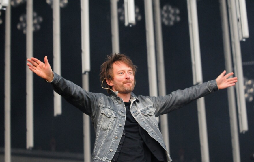Thom Yorke performs with Radiohead at Victoria Park in London in 2008.