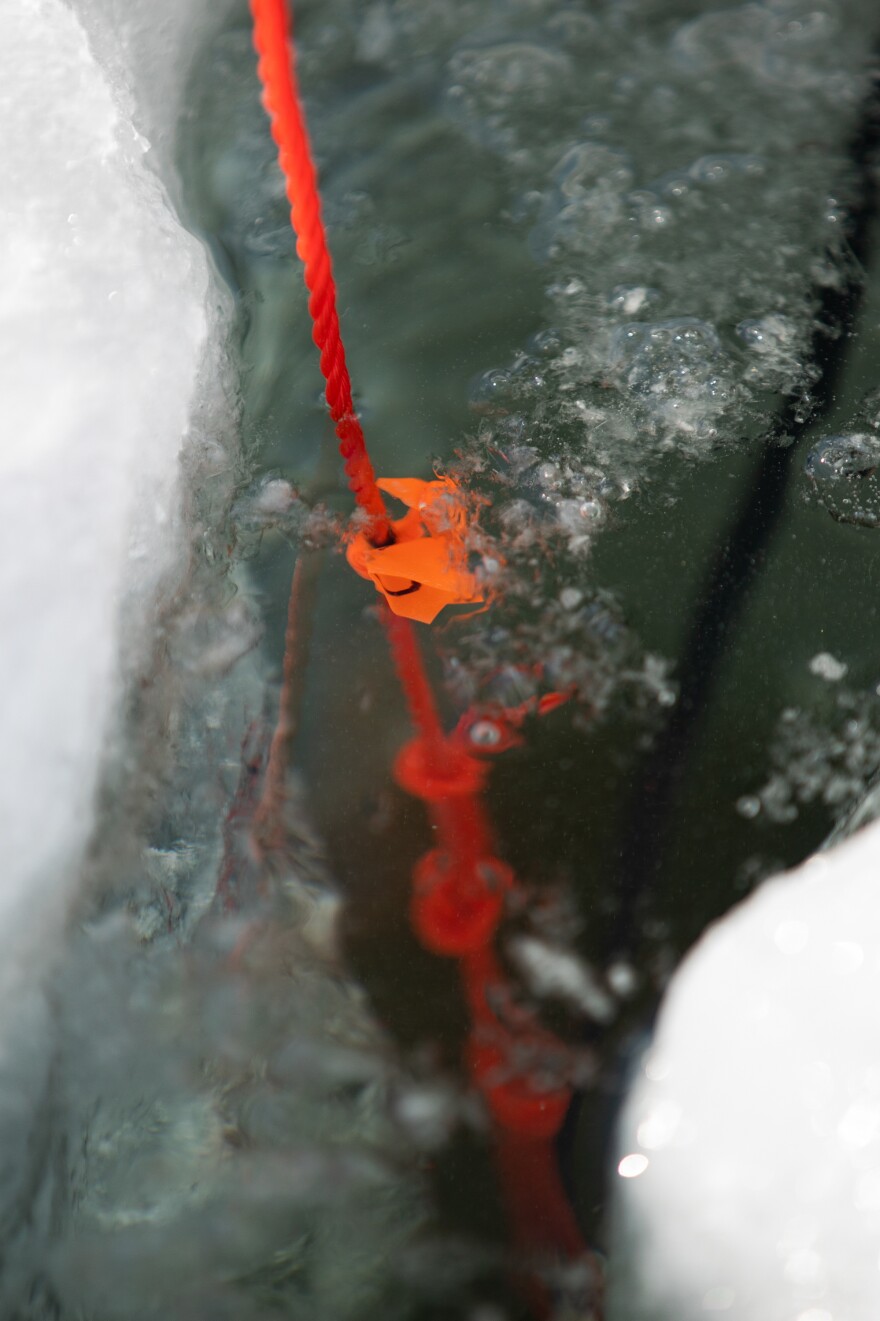 The Central Michigan University team samples on Lake Huron's Saginaw Bay on Feb. 15.