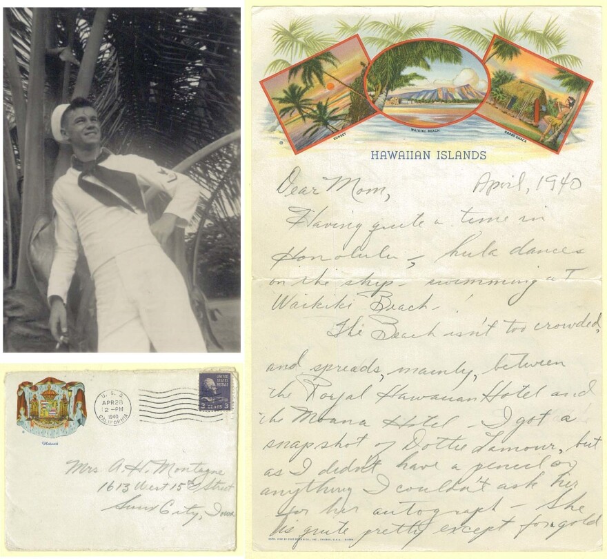 Bud in Honolulu in 1940, and his letter to his mom in April, 1940.
