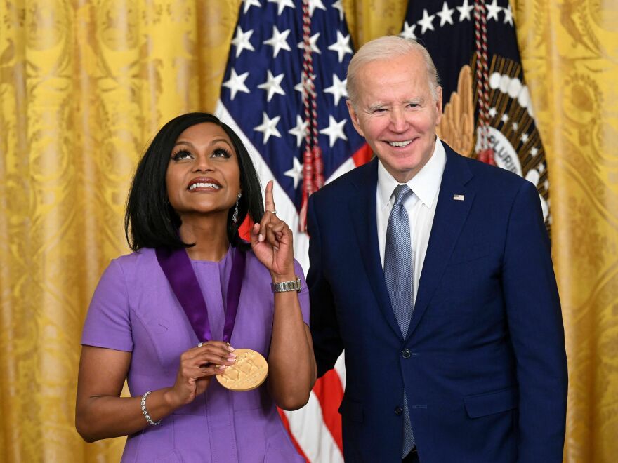 President Biden gave actor Mindy Kaling the National Medal of Arts during a ceremony at the White House on March 21.