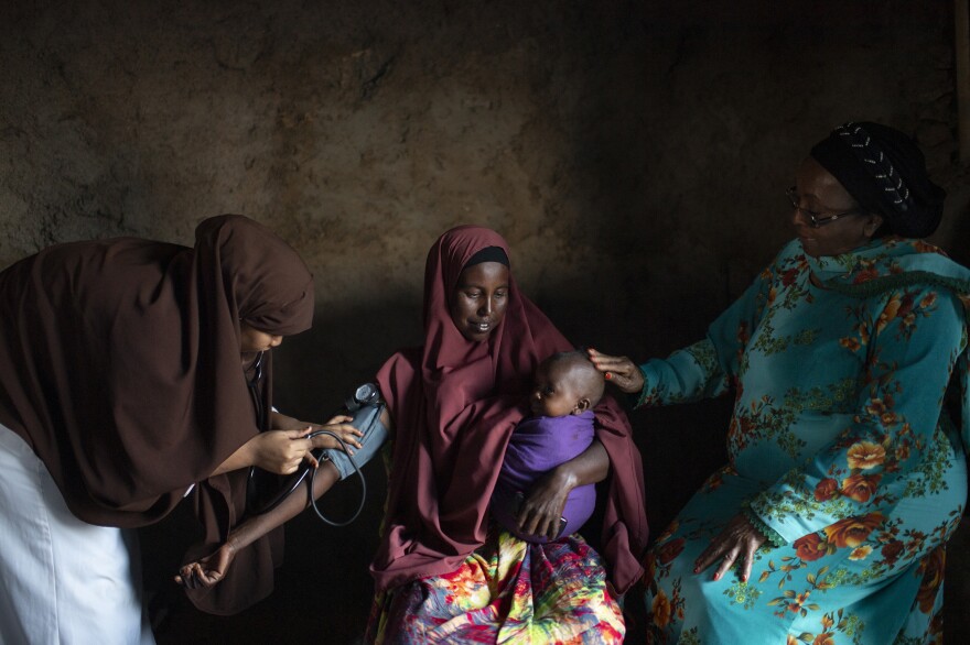 "This is part of Dr. Edna Ismail's team doing outreach in a remote village in Somaliland," Addario says. "They do a similar thing like in Afghanistan, where they make an announcement for any pregnant and lactating women to come for a prenatal check. That's essentially the only way women can get care unless they walk or are able to get transport to the nearest hospital or clinic."