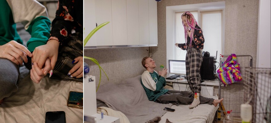 Manakhov and Lohyna in their home in Kharkiv, in northeastern Ukraine.