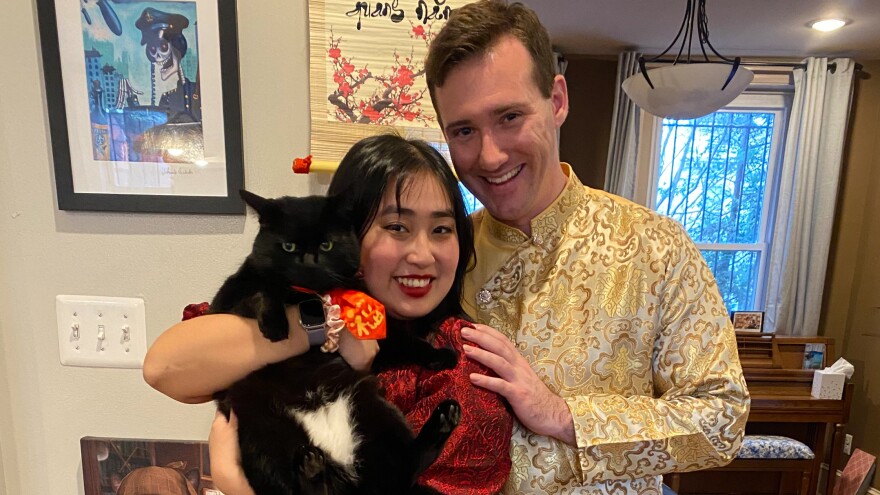 Suzanne Nuyen and her then-fiancé celebrate the Lunar New Year on Jan. 22, 2023.