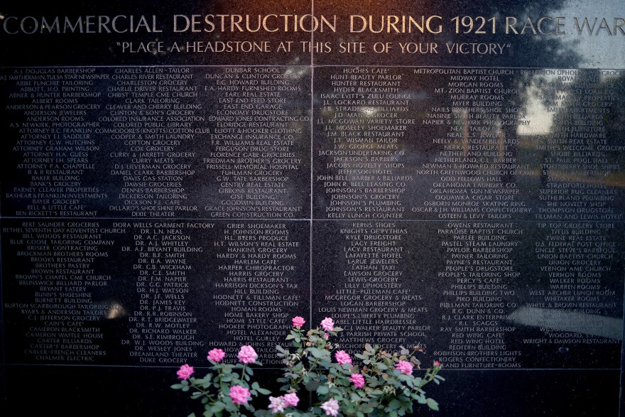 The Black Wall Street Memorial is seen in Tulsa on June 18, 2020. The Oklahoma Commission to Study the Tulsa Race Riot of 1921 published its final report in 2001. It found that the city of Tulsa had conspired to destroy Greenwood.