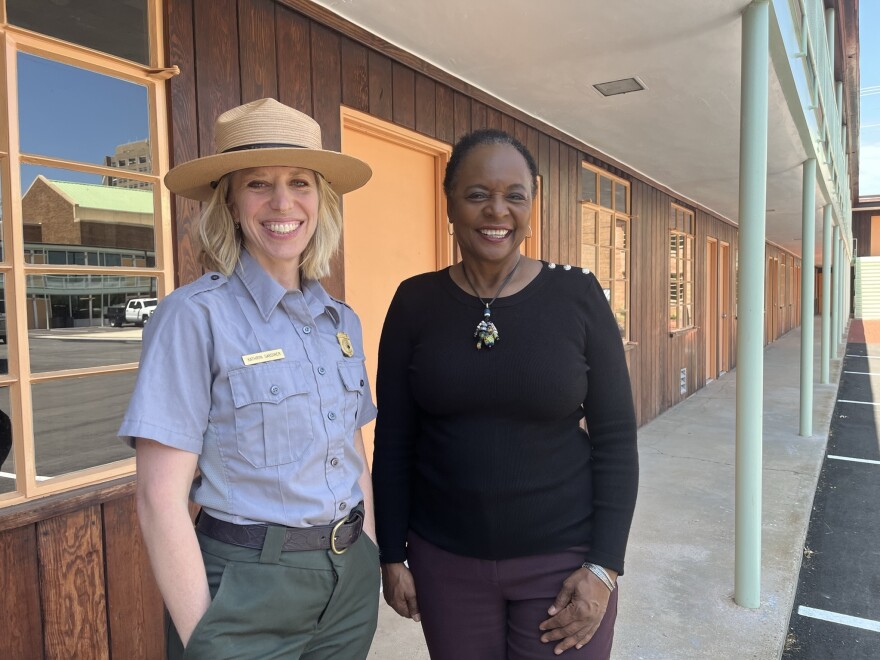 National Park Service Ranger Kathryn Gardiner and Denise Gilmore, senior director of social justice and racial equity for Birmingham&#x27;s mayor, give visitors a tour of the newly-renovated AG Gaston Motel.