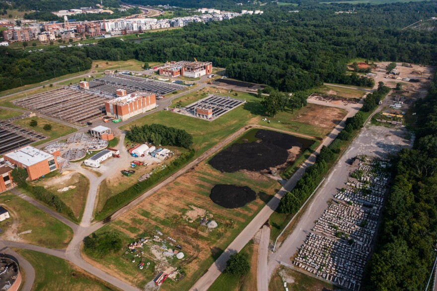 Statues lay next to the Richmond Wastewater Treatment Plant