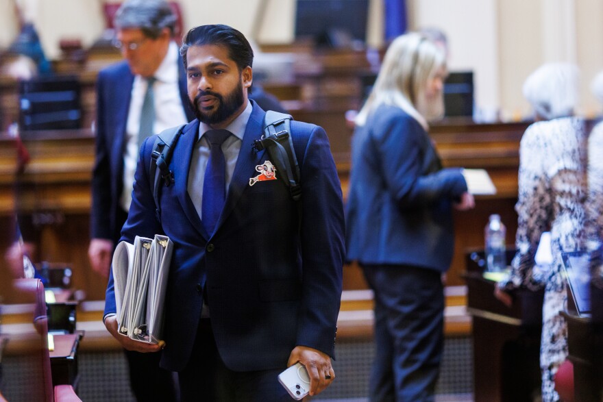 State Sen. Saddam Azlan Salim, D–Fairfax, leaves the Senate chambers after adjourning on Thursday, February 12, 2026 at the Virginia State Capitol in Richmond.