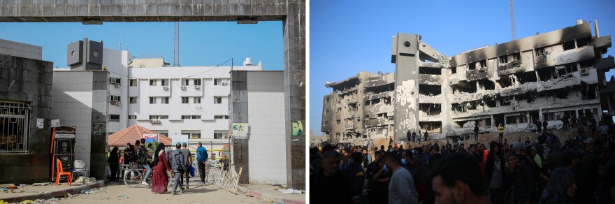 Al-Shifa Hospital in Gaza City on Nov. 26, 2023, and on Monday.