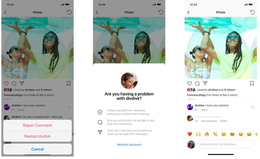 Once you've restricted an Instagram user, comments on your posts from that person require your approval. You can see the comment and so can the bully, but unless you choose to release it, no one else can.