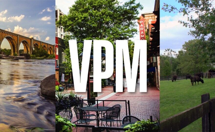 White vpm logo with richmond images in background