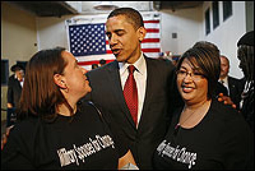 Illinois Sen. Barack Obama speaks to supporters during a town hall meeting with veterans March 3 at the American GI Forum in San Antonio.