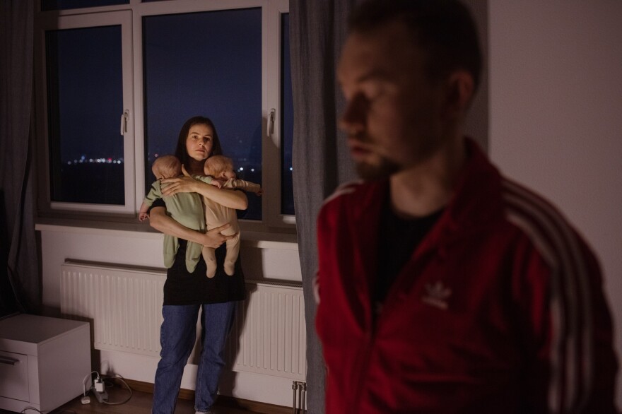 Andrii Freel Shalimov, 35, and his wife, Oleksandra Darmohrai, 31, became parents to twins three months ago, soon after Russian forces withdrew from the area around their home in Kyiv.