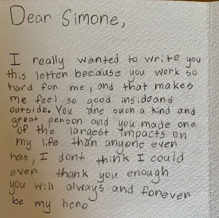 An 11-year-old transgender client sent this letter to lawyer Simone Chriss, who helped the girl amend her birth certificate to reflect her gender identity. "It's a reminder of who I'm fighting for," Chriss says.