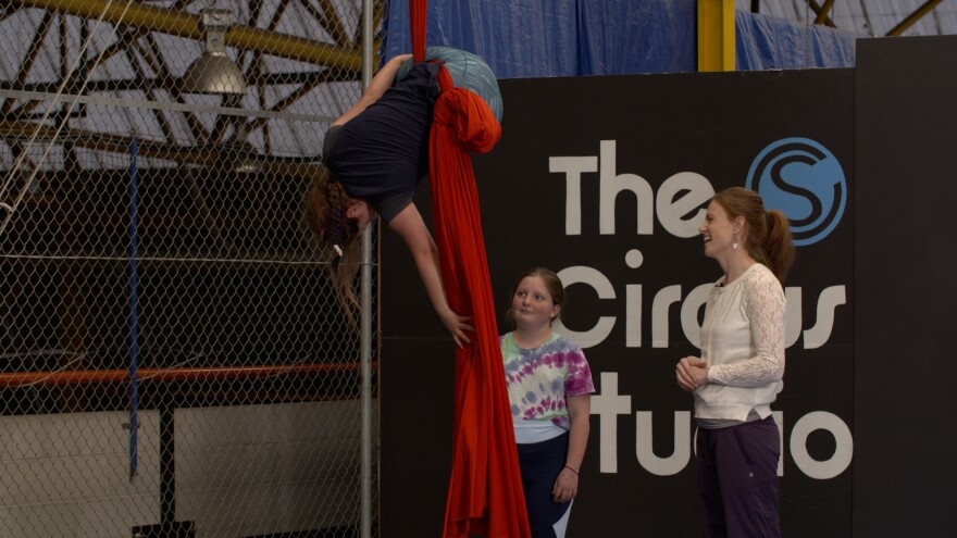 Adie Delaney with students at The Circus Studio