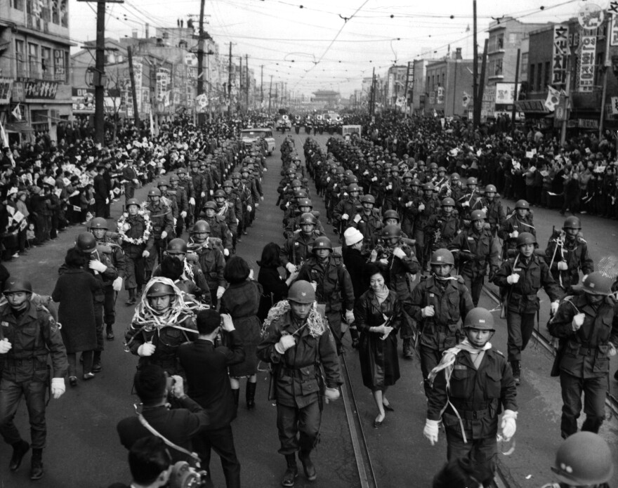 South Korean troops bound for Vietnam march in Seoul in the 1960s. South Korea, then ruled by a military leader, sent some 320,000 troops to fight alongside the U.S. in Vietnam, the largest contingent of any U.S. ally.