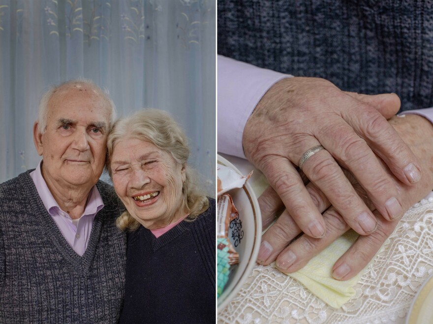 Luybov Lada, 91, and Víctor Lada, 90, are great-grandparents who have lived together in Sloviansk, in eastern Ukraine, for seven decades.